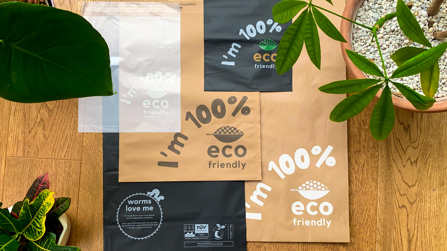 Simplelifeco UK "I'm 100% Eco Friendly" Compostable Mailer and Poly Bag Collection