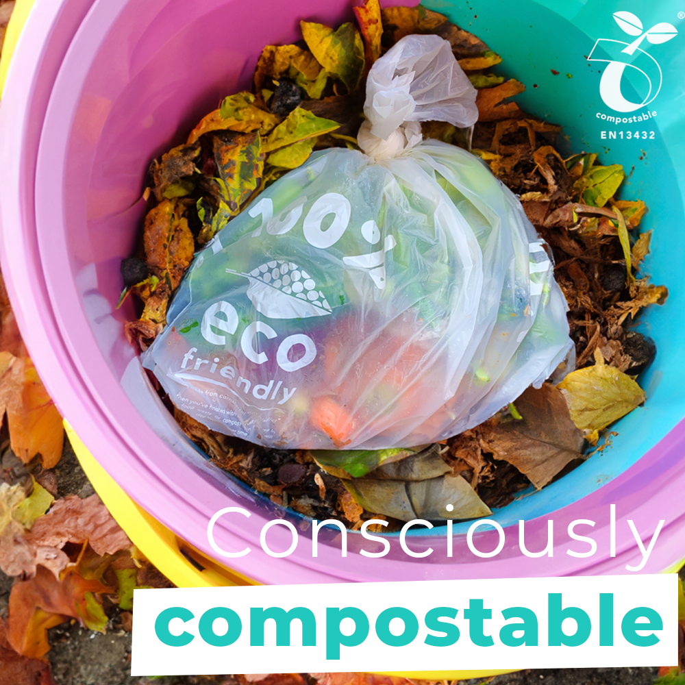 Small Compostable Poly Bags in compost
