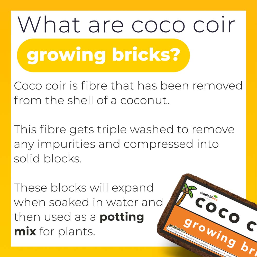 simplelifeco UK coco coir peat free compost blocks. House plant soil growing medium