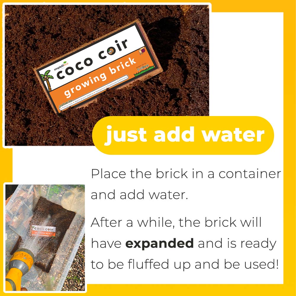 simplelifeco UK coco coir peat free compost blocks. House plant soil growing medium 