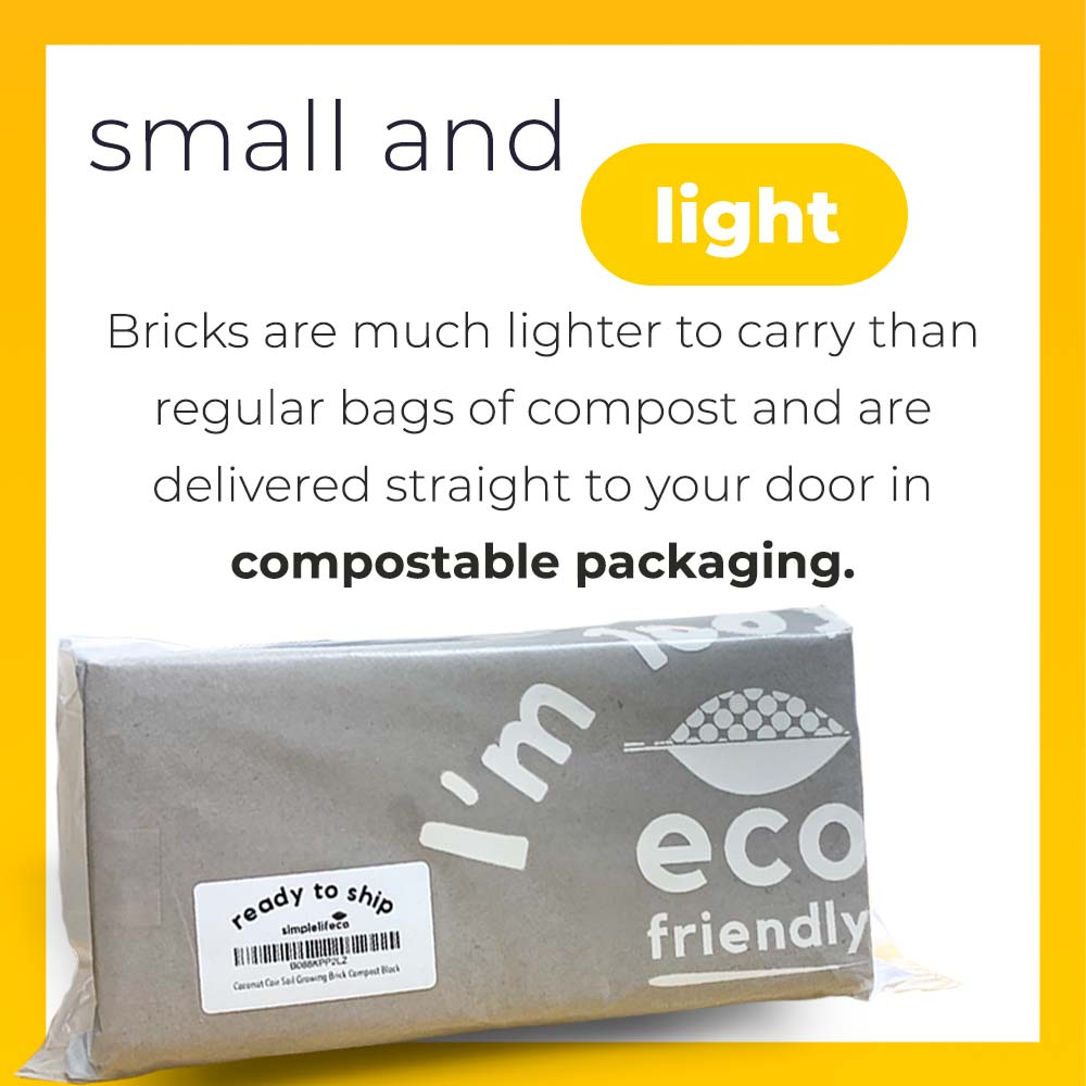 simplelifeco UK coco coir peat free compost blocks. House plant soil growing medium