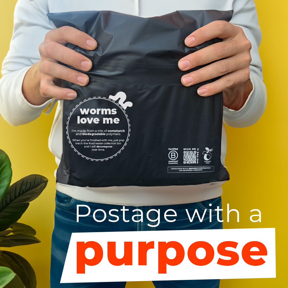Postage with a purpose. Compostable Mailers. Simplelifeco eco friendly packaging for sustainable postage